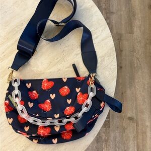 Heart Patterned Navy Shoulder Bag